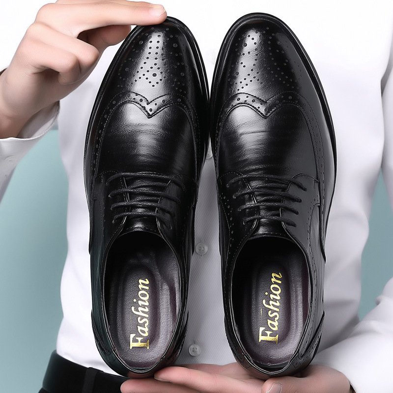 Block Carved Casual Leather Shoes For Men - Image 2