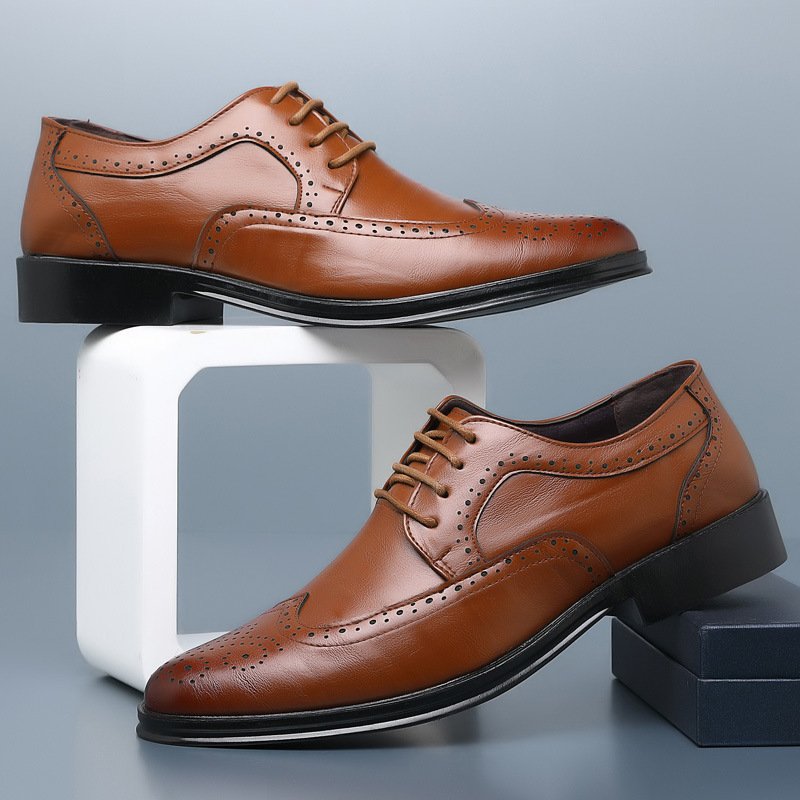 Block Carved Casual Leather Shoes For Men - Image 4