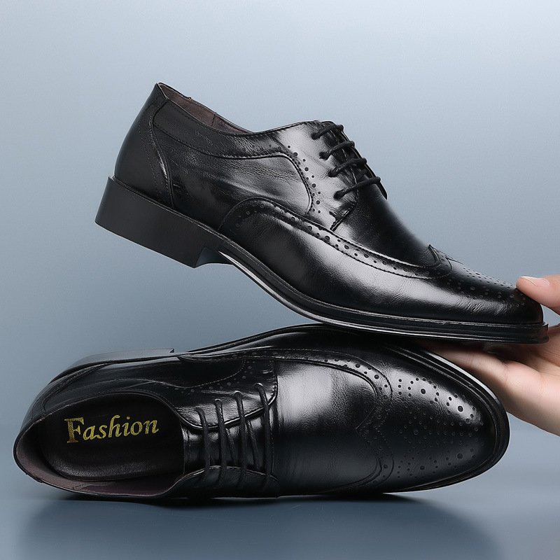 Block Carved Casual Leather Shoes For Men - Image 6